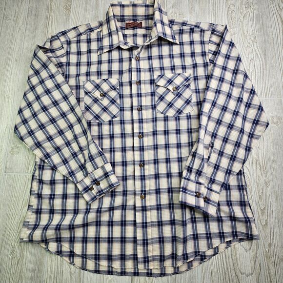 Kingsport Other - Vintage Kingsport Plaid Button Up Shirt Mens XL Blue And Tan